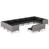 12 Piece Garden Lounge Set with Cushions Poly Rattan Dark Grey - Front View