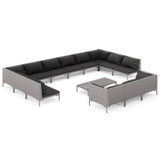 14 Piece Garden Lounge Set with Cushions Poly Rattan Dark Grey - Front View