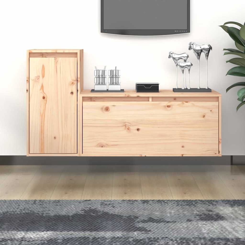 2 Piece TV Cabinet Set Solid Wood Pine