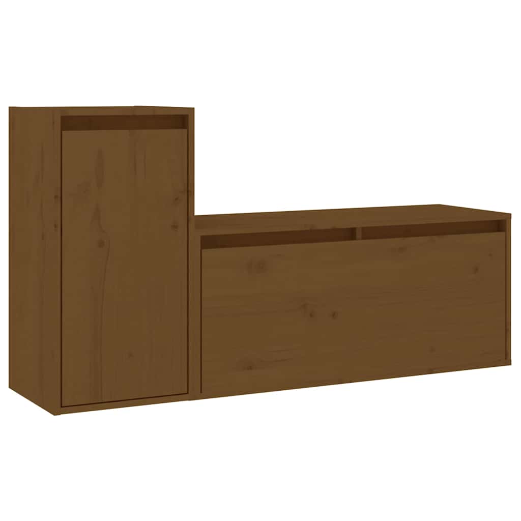 2 Piece TV Cabinet Set Honey Brown Solid Wood Pine