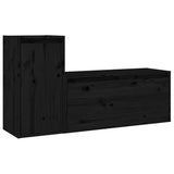 2 Piece TV Cabinet Set Black Solid Wood Pine - Front View