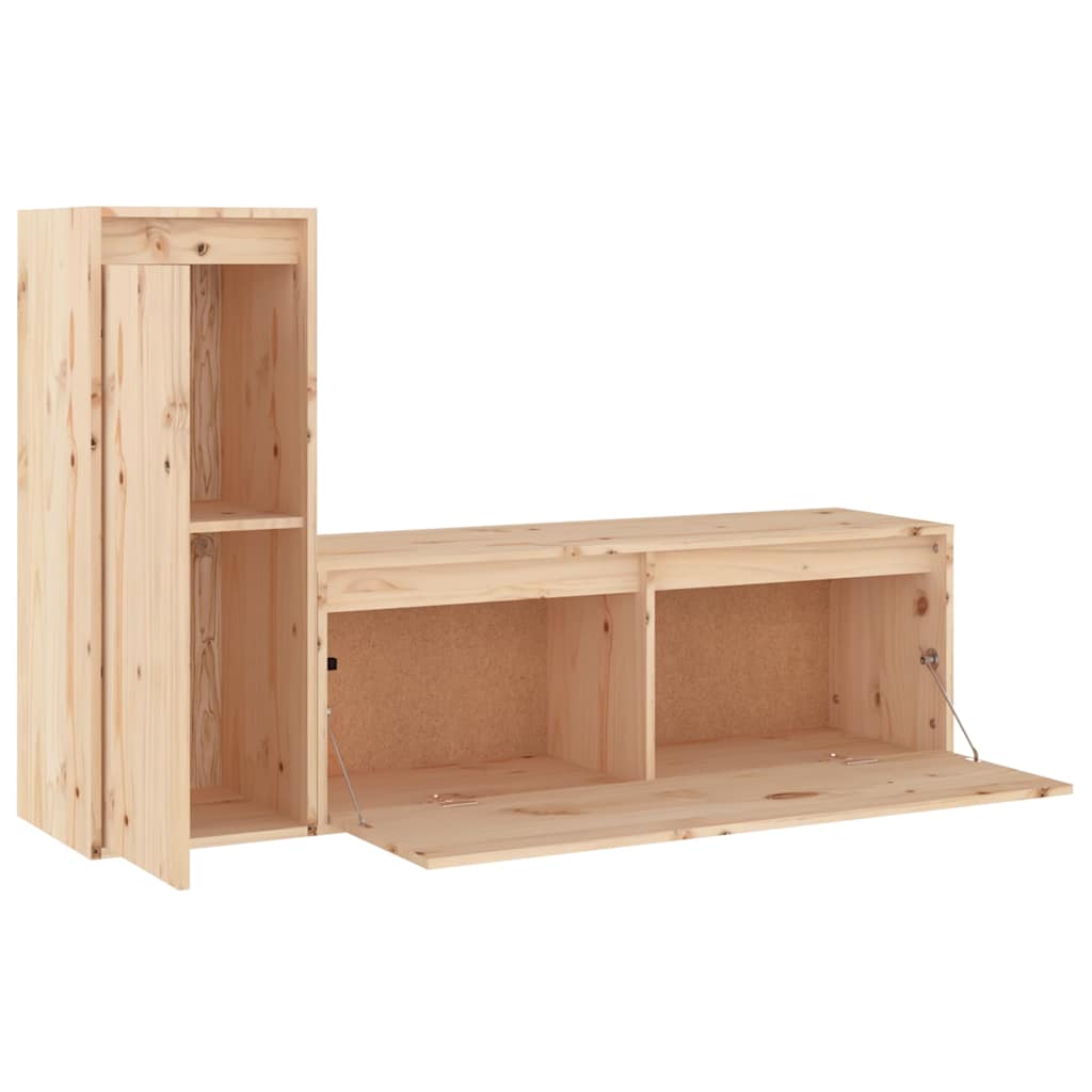 2 Piece TV Cabinet Set Solid Wood Pine