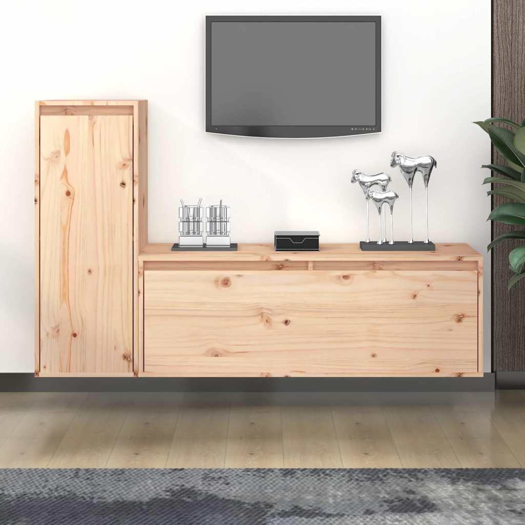 2 Piece TV Cabinet Set Solid Wood Pine
