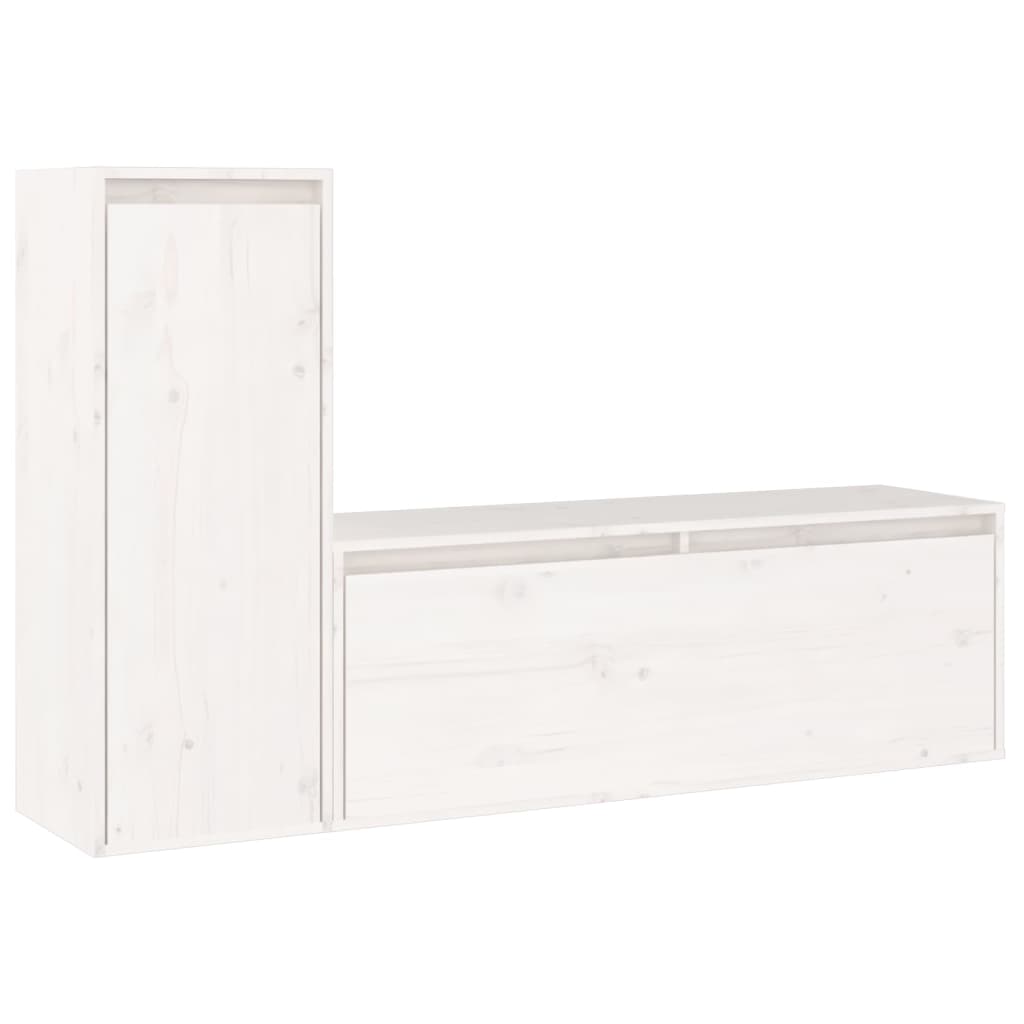TV Cabinets 2 pcs White Solid Wood Pine
