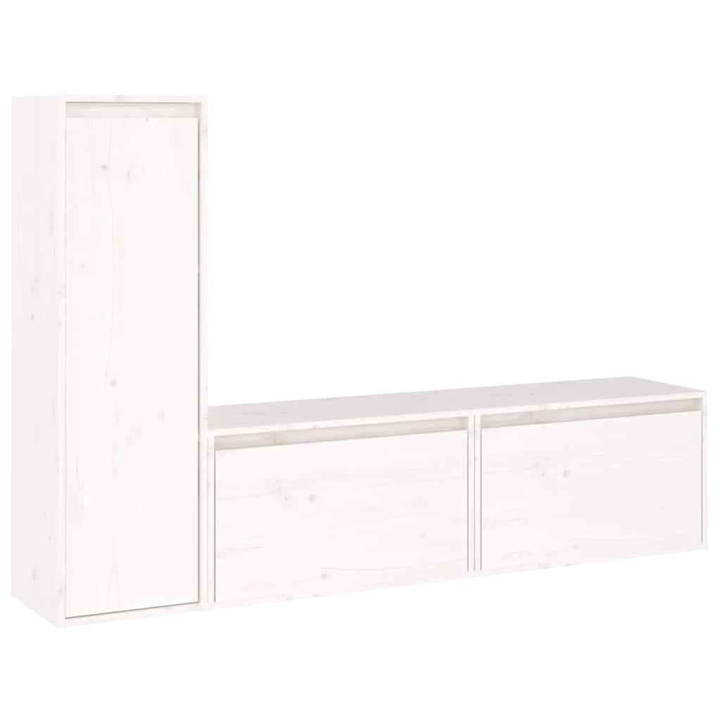 TV Cabinets 3 pcs White Solid Wood Pine