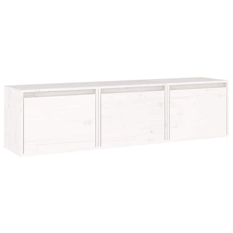 3 Piece TV Cabinet Set White Solid Wood Pine