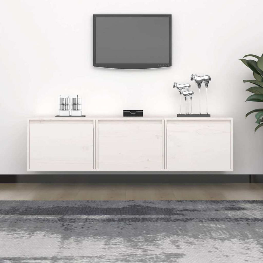 3 Piece TV Cabinet Set White Solid Wood Pine