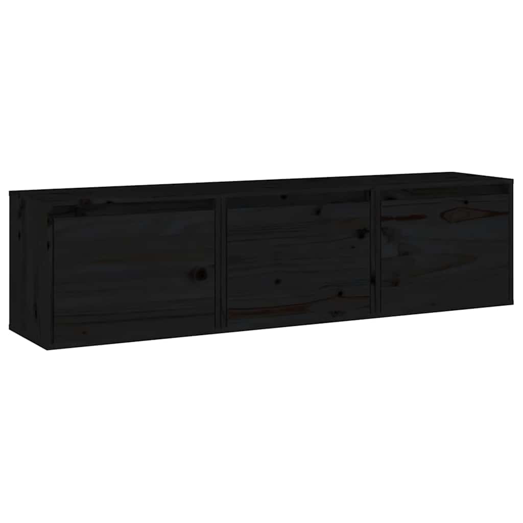 3 Piece TV Cabinet Set Black Solid Wood Pine