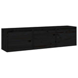 3 Piece TV Cabinet Set Black Solid Wood Pine