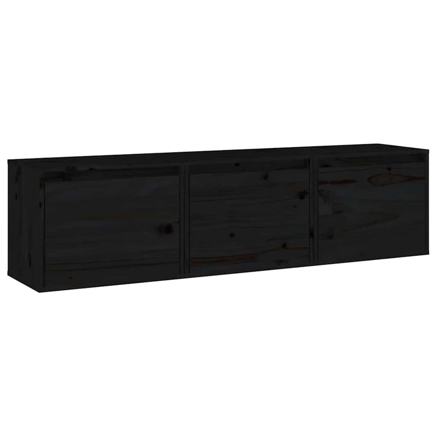 3 Piece TV Cabinet Set Black Solid Wood Pine