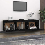 3 Piece TV Cabinet Set Black Solid Wood Pine