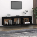 3 Piece TV Cabinet Set Black Solid Wood Pine