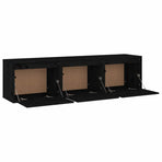 3 Piece TV Cabinet Set Black Solid Wood Pine