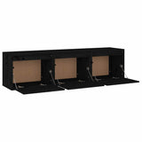 3 Piece TV Cabinet Set Black Solid Wood Pine - Top-Down View