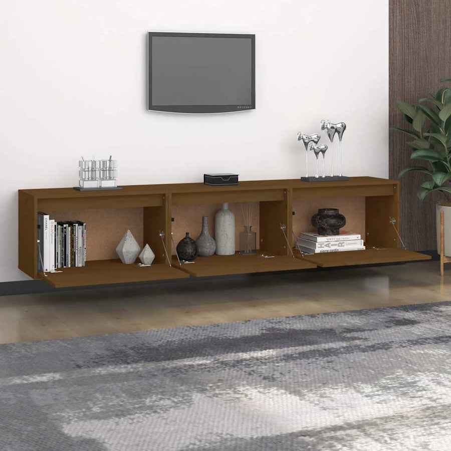 TV Cabinets 3 pcs Honey Brown Solid Wood Pine