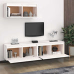 3 Piece TV Cabinet Set White Solid Wood Pine