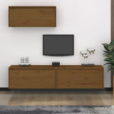 TV Cabinets 3 pcs Honey Brown Solid Wood Pine