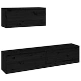 TV Cabinets 3 pcs Black Solid Wood Pine