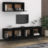 TV Cabinets 3 pcs Black Solid Wood Pine - Side View
