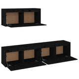 TV Cabinets 3 pcs Black Solid Wood Pine - Top-Down View