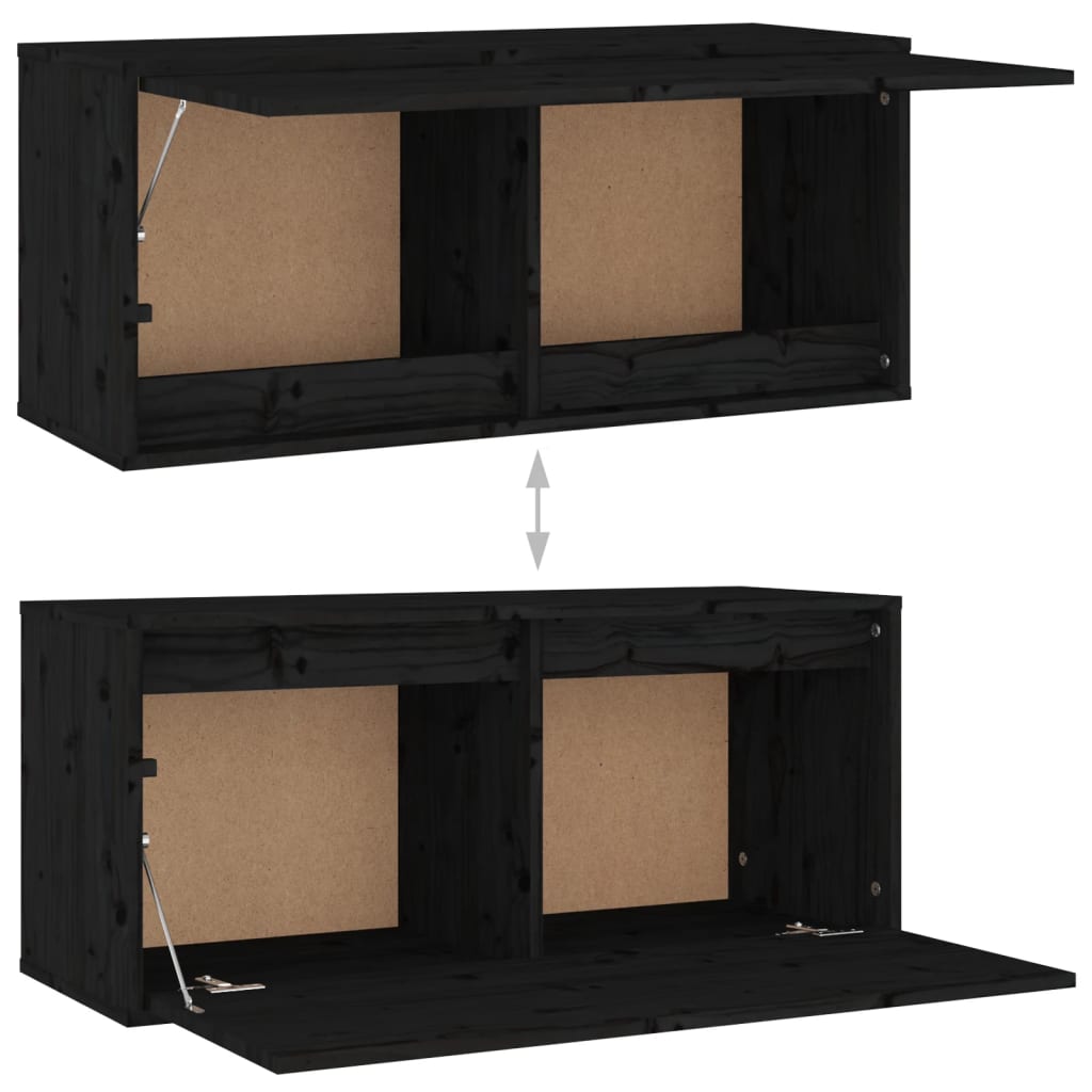 TV Cabinets 3 pcs Black Solid Wood Pine