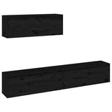 TV Cabinets 3 pcs Black Solid Wood Pine - Front View