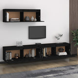 TV Cabinets 3 pcs Black Solid Wood Pine - Side View