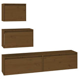4 Piece TV Cabinet Set Honey Brown Solid Wood Pine