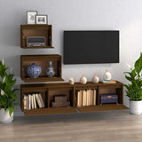 4 Piece TV Cabinet Set Honey Brown Solid Wood Pine