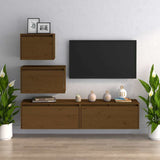4 Piece TV Cabinet Set Honey Brown Solid Wood Pine