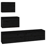 4 Piece TV Cabinet Set Black Solid Wood Pine - Front View