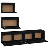 4 Piece TV Cabinet Set Black Solid Wood Pine - Top-Down View