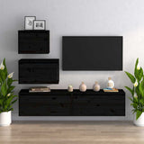 4 Piece TV Cabinet Set Black Solid Wood Pine