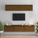 5 Piece TV Cabinet Set Honey Brown Solid Wood Pine