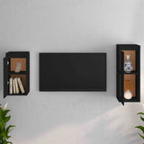 2 Piece TV Cabinet Set Black Solid Wood Pine