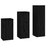 TV Cabinets 3 pcs Black Solid Wood Pine