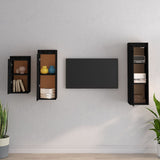 TV Cabinets 3 pcs Black Solid Wood Pine