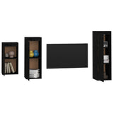 TV Cabinets 3 pcs Black Solid Wood Pine - Top-Down View