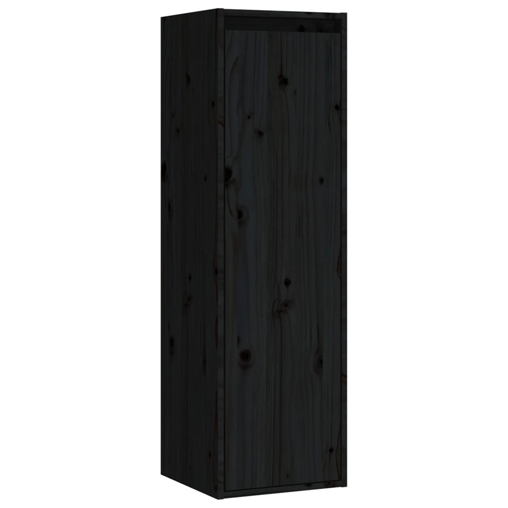 TV Cabinets 3 pcs Black Solid Wood Pine