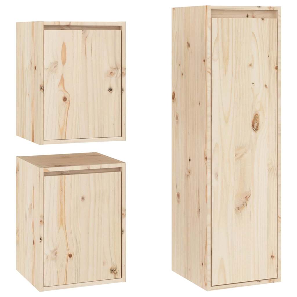 3 Piece TV Cabinet Set Solid Wood Pine