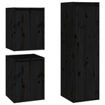 3 Piece TV Cabinet Set Black Solid Wood Pine