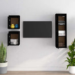 3 Piece TV Cabinet Set Black Solid Wood Pine
