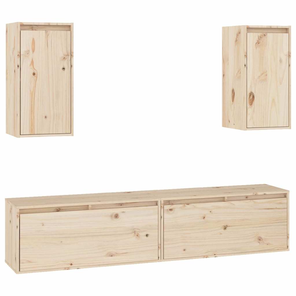 4 Piece TV Cabinet Set Solid Wood Pine