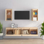 4 Piece TV Cabinet Set Solid Wood Pine