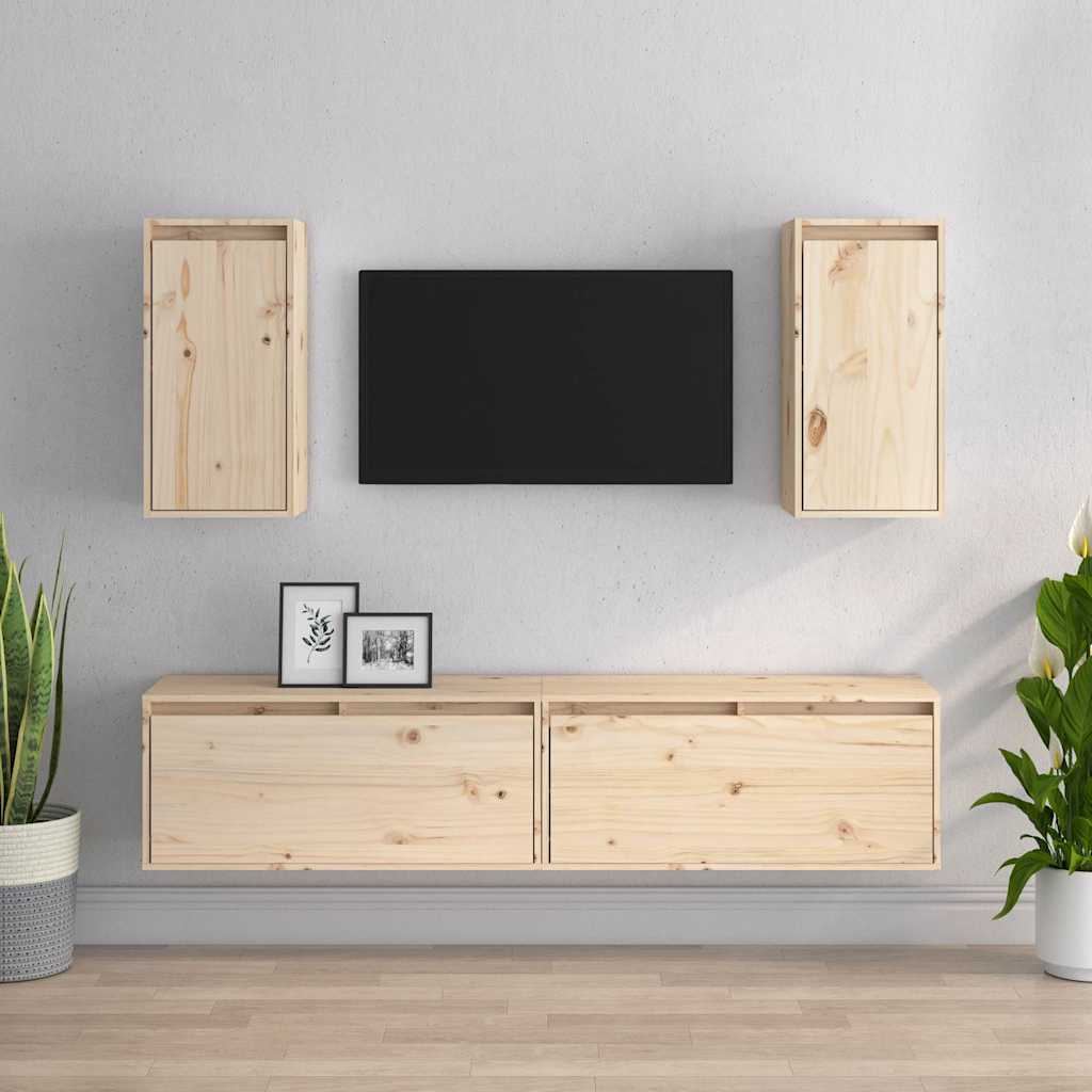 4 Piece TV Cabinet Set Solid Wood Pine
