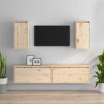 4 Piece TV Cabinet Set Solid Wood Pine