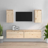 4 Piece TV Cabinet Set Solid Wood Pine