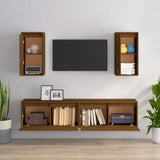 4 Piece TV Cabinet Set Honey Brown Solid Wood Pine - Side View