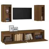 4 Piece TV Cabinet Set Honey Brown Solid Wood Pine - Top-Down View