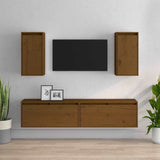 4 Piece TV Cabinet Set Honey Brown Solid Wood Pine